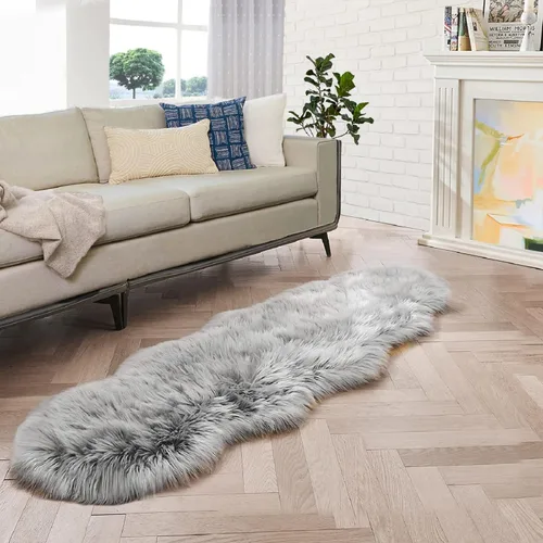 Miniatura 30 de ORINOVA Alfombras de pelo sintético lavable de color gris plateado claro para dormitorio, alfombra de felpa para sala de estar, alfombra