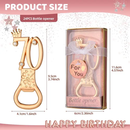 Miniatura 2 de 24 cajas de abrebotellas de cumpleaños número 70 con temática de oro rosa, favorecidas para regalos de fiesta de boda dorada 70, recuerdos de fiesta