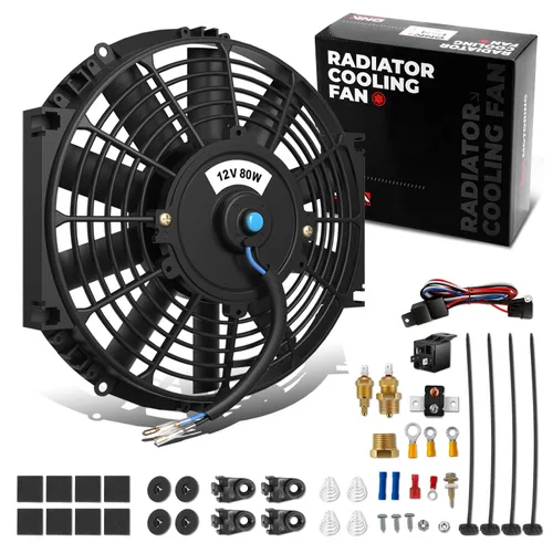 Miniatura 27 de DNA Motoring Ventilador de radiador delgado de refrigeración eléctrica de alto rendimiento de 12 pulgadas con kit de montaje, rojo, 2 piezas