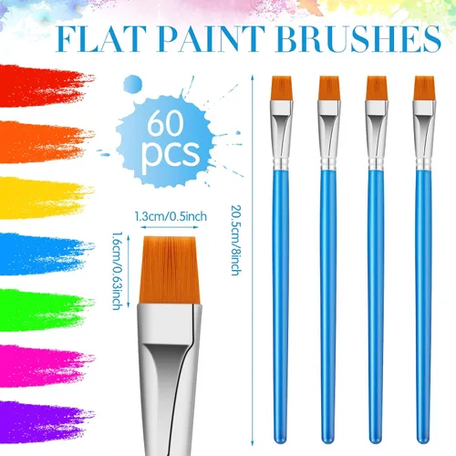 Miniatura 2 de Crtiin 60 pinceles planos para pintura acrílica, pinceles grandes de pintura acrílica a granel, pinceles de pintura de artista para acuarela, Azul