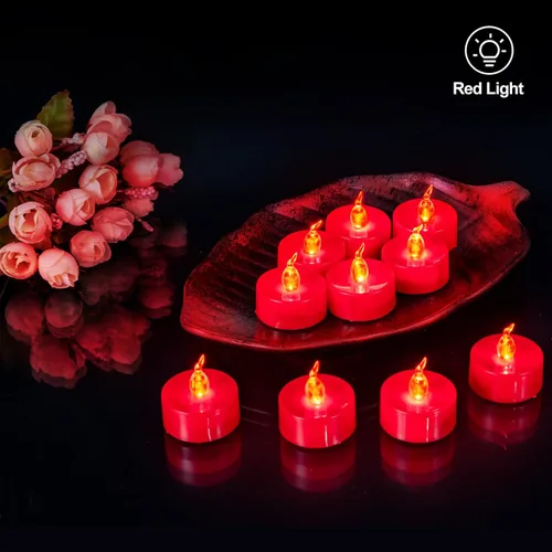 Miniatura 2 de Paquete de 24 velas de té con llama parpadeante roja (fuente de luz LED roja), velas que funcionan con pilas para Navidad, boda, fiesta, día de San