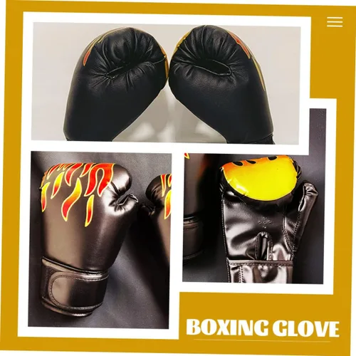 Miniatura 9 de Guantes de boxeo, 2 pares de guantes de kickboxing para niños de 3 a 8 años, guantes de bolsa de lucha para hombre, guantes de boxeo Eva Black Flame
