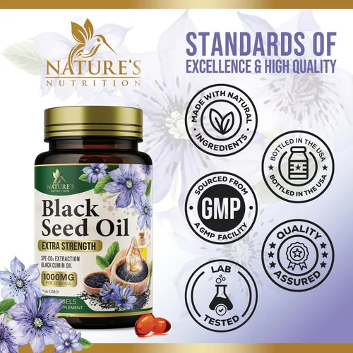 Miniatura 4 de Cápsulas de aceite de semilla de comino negro de 1000 mg por porción, semillas negras de Nigella sativa premium, aceite de semilla negra natural