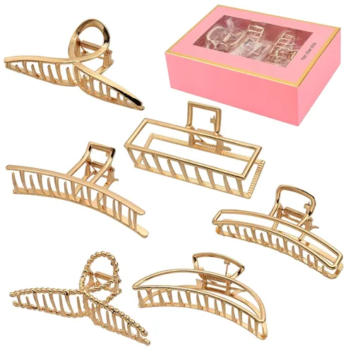LUKACY Paquete de 6 pinzas de metal grandes para el cabello, pinzas de pelo doradas grandes de 4 pulgadas, pinzas de pelo perfectas para mujeres y