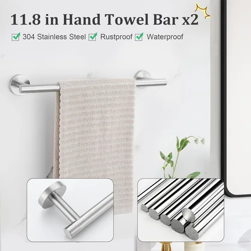 Miniatura 3 de TURS Juego de 10 piezas de accesorios de baño de níquel cepillado, juego de barra de toalla de baño de acero inoxidable SUS304 de 61 cm, kit