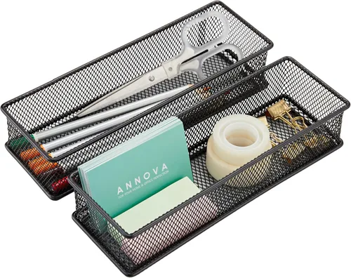 Miniatura 28 de Annova Organizador de cajones y estantes apilables de malla, cesta de almacenamiento, bandeja para suministros escolares y de oficina, juego de 2