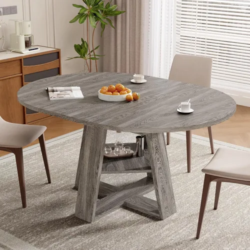 Miniatura 10 de Aivermel Mesa de comedor ovalada extensible de 43.3 a 59 pulgadas para 4-6, mesa de comedor redonda de madera de ingeniería con almacenamiento