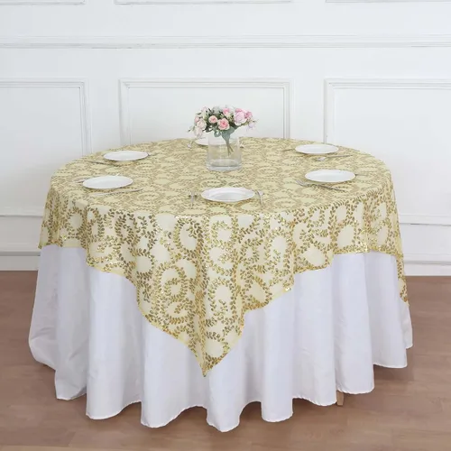 Miniatura 17 de Efavormart - Superposición de mesa de tul bordado de hojas de lentejuelas plateadas de 72 x 72 pulgadas, mantel cuadrado transparente Plateado