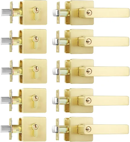 Miniatura 21 de Leydebong - Paquete de 4 picaportes resistentes para entrada con llave, manija dorada, llaves iguales/combo con llave, reversible para la izquierda