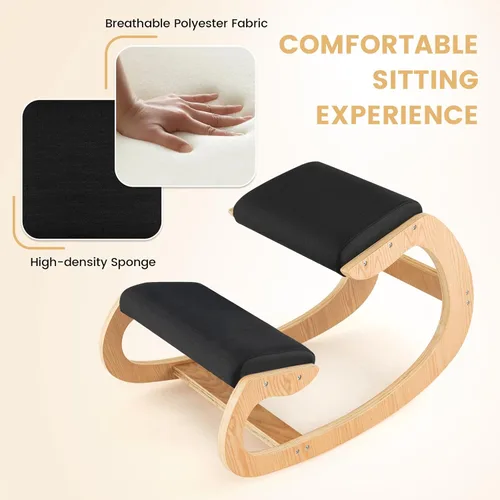 Miniatura 6 de Giantex Silla ergonómica de rodillas, silla de postura para escritorio con cojín, marco de madera maciza, carga máxima de 330 libras, cómoda silla