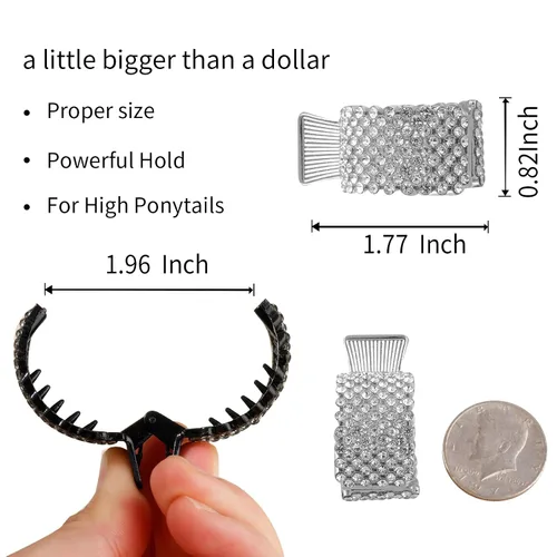 Miniatura 2 de FRDTLUTHW Pinzas pequeñas de 1.77 pulgadas para cola de caballo alta, pinzas de pelo de tiburón con diamantes de imitación para mujeres, cabello