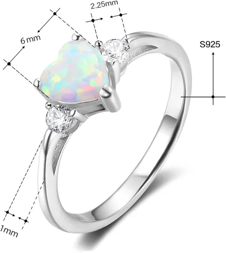 Miniatura 2 de ACEFEEL - Anillo de compromiso de plata de ley 925 con forma de corazón y ópalo blanco 925 Ópalo sintético