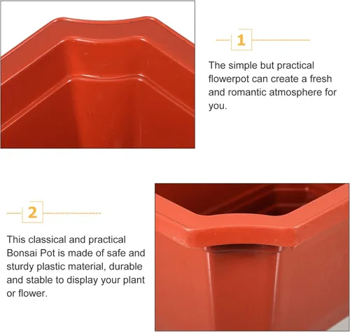 Miniatura 4 de ERINGOGO 10 macetas de entrenamiento para bonsái, 10 plantas bonsái, maceta rectangular de plástico con agujeros de drenaje, flor profunda grande