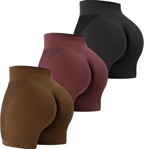 Miniatura 53 de VVX Pantalones cortos de entrenamiento para mujer, 3 piezas, con levantamiento de glúteos, sin costuras, cintura alta, pantalones cortos de yoga