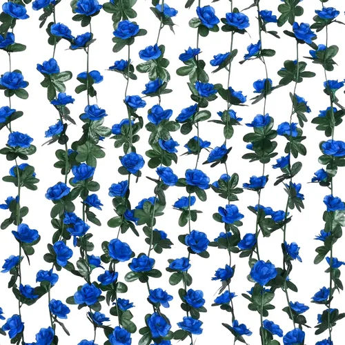 Miniatura 13 de MARTINE MALL Guirnalda de Flores – 5 hebras de 41 pies de enredaderas de rosas para decoración de dormitorio, guirnalda floral de rosas azules