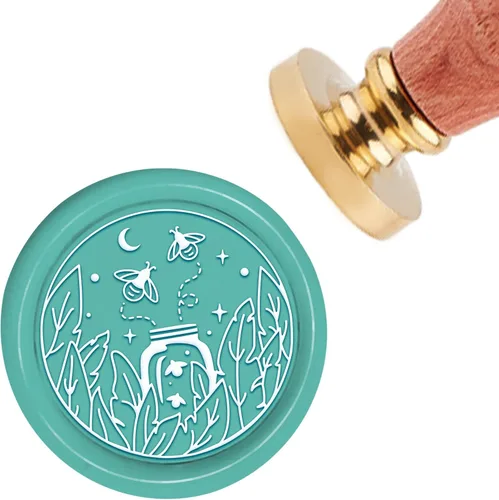CRASPIRE Sello de cera de luciérnaga de hoja, sello de cera vintage de 1.181 in, sello de madera retro, cabeza de latón extraíble para invitaciones