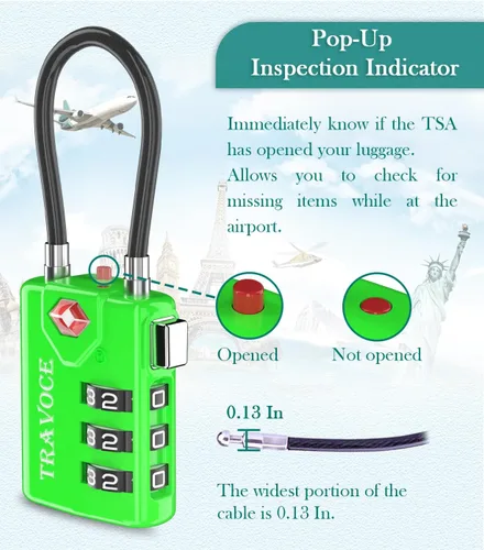 Miniatura 8 de Search Alert - Cerraduras de cable de equipaje de combinación de viaje aprobadas por la TSA para maleta, casillero de gimnasio, caja