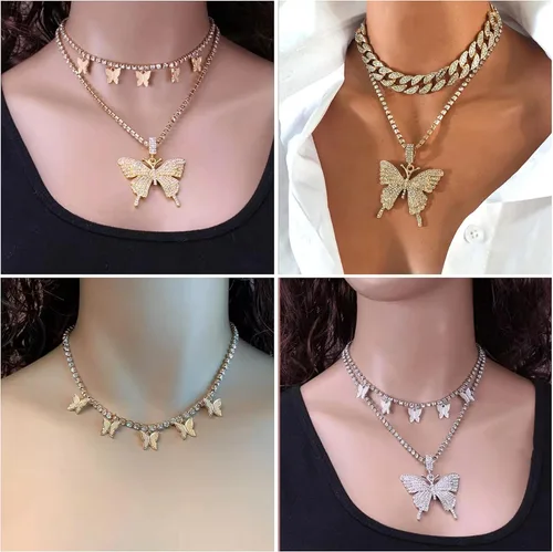 Miniatura 2 de Juego de 8 collares de cadena en tono plateado y dorado para mujeres, adolescentes y niñas y niños, collar colgante en capas con diseño multicolor