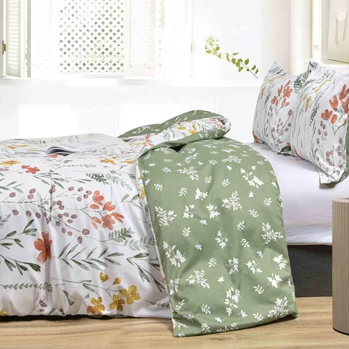 Miniatura 2 de Juego de edredón de tamaño individual, diseño floral blanco y amarillo, estampado de hojas verdes, reversible de plumón alternativo, 68 x 90