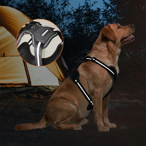 Miniatura 5 de Amazon Basics Arnés para perro sin tirones, chaleco acolchado suave ajustable con rayas reflectantes, pequeño, negro