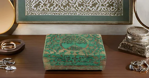Miniatura 5 de Gran regalo de cumpleaños y inauguración de la casa, joyero de madera decorativo hecho a mano con talla del árbol de la vida, organizador, recuerdo