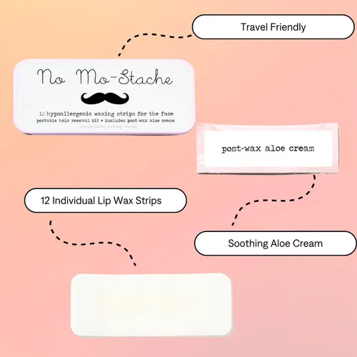 Miniatura 3 de No Mo-Stache Tiras de cera para depilación, 12 unidades, hipoalergénicas para todo tipo de piel, depilación facial para mujeres, tiras de cera aptas