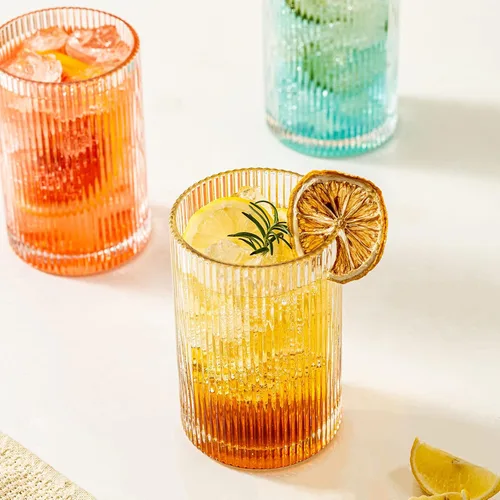 Miniatura 7 de INSETLAN Juego de 4 vasos de cristal acanalados de 17 onzas, vasos de cristal juego de cristalería vintage grande, vasos de cóctel estilo origami