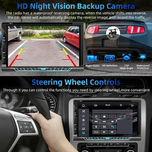 Miniatura 5 de Estéreo de auto doble DIN con Carplay y Android Auto, pantalla táctil HD de 7 pulgadas, compatible con reproductor de CD y DVD, Bluetooth, cámara