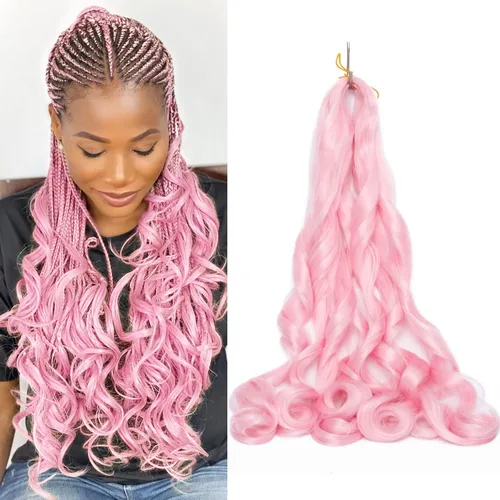 Miniatura 7 de Paquete de 8 paquetes de cabello trenzado francés, 18 pulgadas, cabello de ganchillo en espiral ondulado suelto para mujeres negras, preestirado