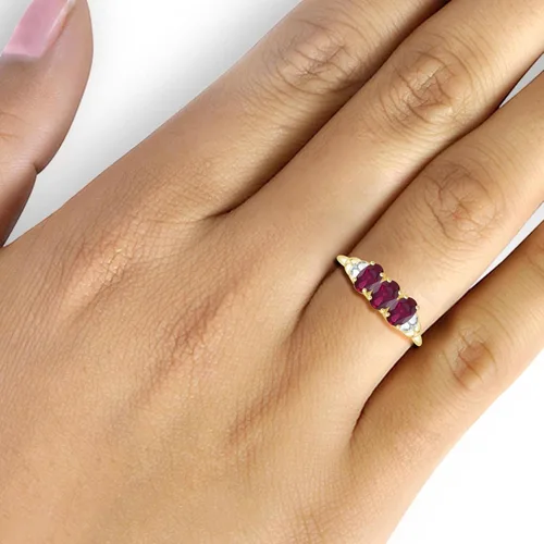 Miniatura 3 de JEWELEXCESS Anillo de diamantes blancos de rubí y acento de 1.40 CTW en oro de 14 quilates sobre plata