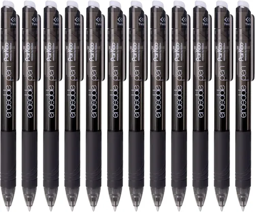 ParKoo Bolígrafos de gel retráctiles borrables de 0.028 in, 12 bolígrafos negros de punta fina, hacen desaparecer los errores, escritura suave con
