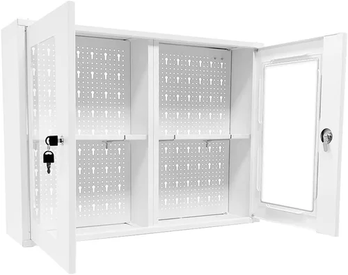 Miniatura 10 de JZD Gabinete de primeros auxilios de pared de metal con cerradura, caja de medicina con ventana acrílica bloqueable (no de vidrio), incluye 2