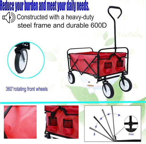 Miniatura 4 de Carro plegable plegable, carrito de alta resistencia con ruedas para comestibles, carrito de comestibles utilitario para camping, compras, deportes
