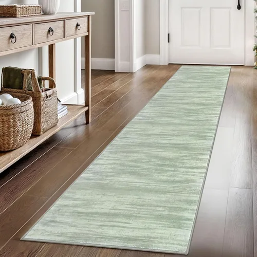 Miniatura 62 de KOZYFLY – Alfombra de pasillo moderna y lavable de diseño abstracto verde, 2 x 5 pies, antideslizante, suave y de pelo corto, ideal para cocina
