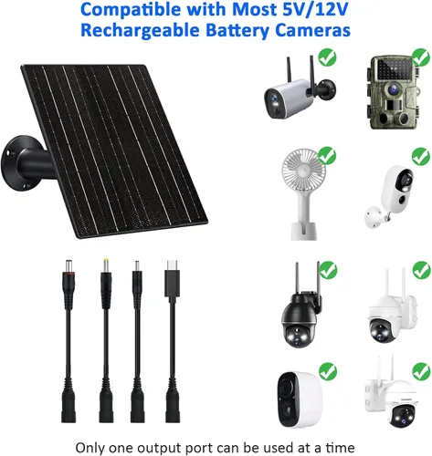 Miniatura 3 de Zivif Panel solar de 10 W para cámara de seguridad de 5 V/12 V y cámaras de sendero, cargador solar con CC 5.5 × 0.083 in, 4.0 × 0.067 in y 3.5 ×