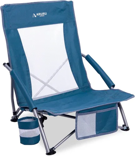 Miniatura 11 de Sillas de playa plegables bajas para adultos, silla de camping portátil ligera con soporte para tazas, silla de campamento plegable para conciertos