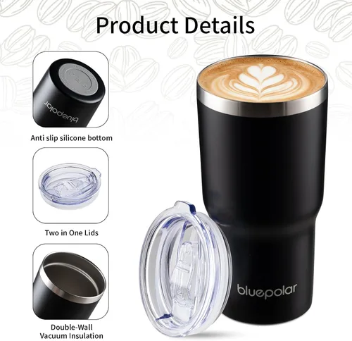 Miniatura 6 de Taza de café térmica de 20 onzas, taza aislada, taza portátil para llevar con tapa y pajita, vaso de viaje de agua de acero inoxidable para bebidas