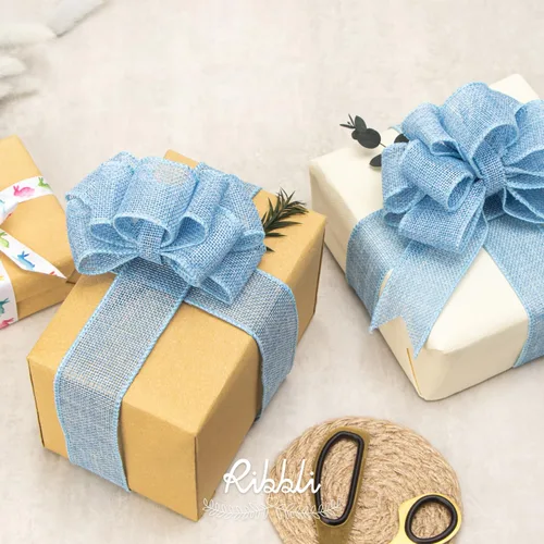 Miniatura 6 de Ribbli Cinta con alambre de arpillera azul bebé, 1-1/2 pulgadas x 10 yardas continuas, cinta de borde con alambre para lazo grande, corona