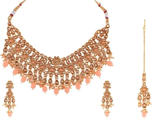 Miniatura 5 de Efulgenz Indian Jewelry Choker Necklace Maang Tikka Earrings Bollywood Wedding Crystal Kundan Necklace Earrings Head Chain Set