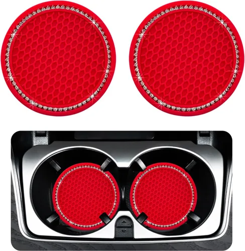 Miniatura 9 de Ziciner 4 unidades de portavasos para automóvil con brillo, portavasos de goma suave con cristales, tapete antideslizante para tazas con strass
