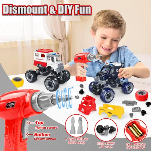Miniatura 2 de LUDILO - Juguetes para niños de edades de 4 a 6, 5 a 7, 6 a 8: Juego de 4 vehículos urbanos para armar tu mismo: bus, ambulancia, patrullero
