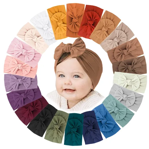 Jesries 22 piezas de diademas para bebés, bandas de cabello de nailon suaves con lazos, accesorios para el cabello de niñas para recién nacidos,