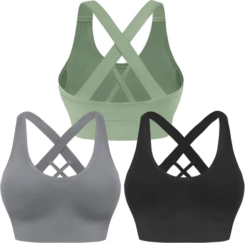 Evercute - Brasier deportivo para mujer con relleno, soporte medio, tirantes cruzados y ajustables, sin costuras, para yoga, ejercicio atlético de
