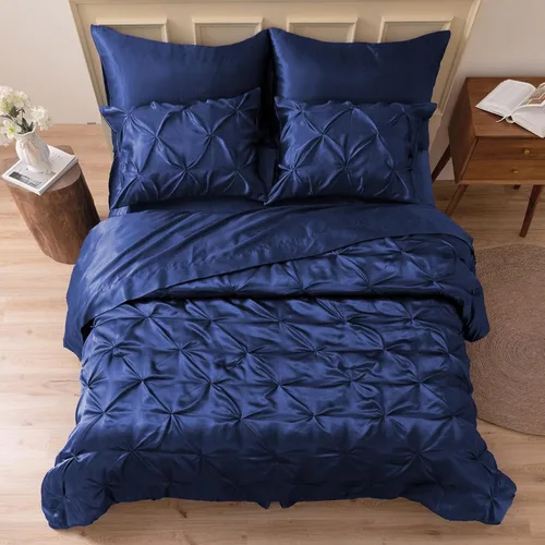 Miniatura 13 de MR&HM Juego de ropa de cama con edredón satinado King de 7 piezas - Juego de cama lujoso con pliegues, con edredón, sábana plana, sábana ajustada
