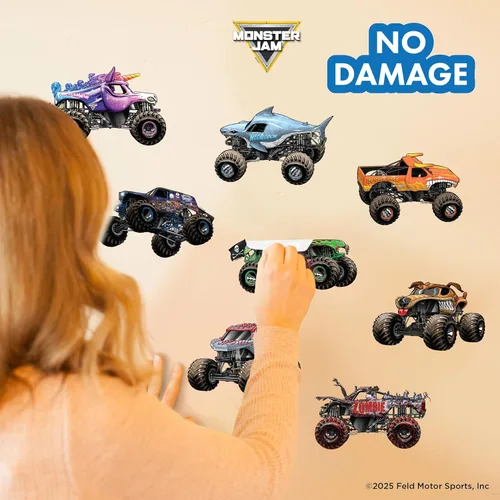 Miniatura 4 de Paquete de calcomanías de pared de Monster Jam Trucks - Grave Digger Son-Uva Digger El Toro Loco Megalodon Zombie ThunderROARus Sparkle Smash