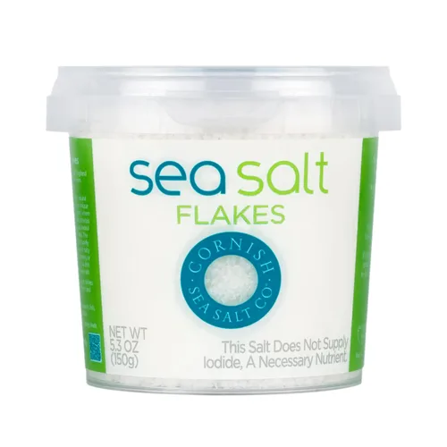 Sal marina mineral en copos de Cornish | Para cocinar y hidratación | Cosechada a mano en aguas celtas | Bote resellable de 5.3 oz (Envase de 1)