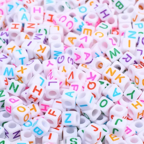 Miniatura 36 de 1400 cuentas negras de letras de 0.16 x 0.27 pulgadas (0.157 x 0.276 in), juego de cuentas de letras acrílicas doradas para hacer joyas