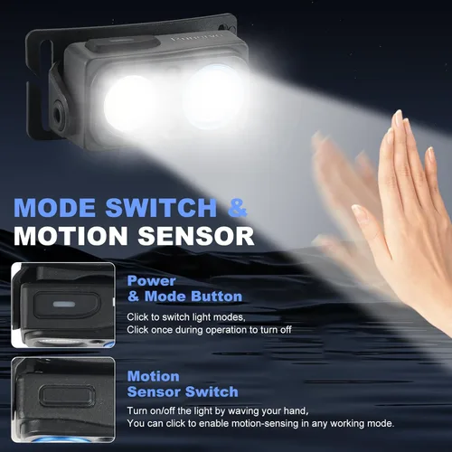 Miniatura 2 de Linterna frontal LED recargable, 1000 lm con sensor de movimiento, foco e reflector, inclinación de 90°, batería reflectante, IPX4 impermeable