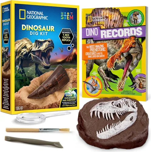Juego de excavación de fósiles de dinosaurios NATIONAL GEOGRAPHIC y libro de dinosaurios para niños - Excava un fósil de diente de dinosaurio