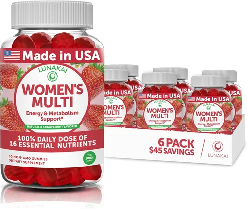 Miniatura 10 de Lunakai Gomitas multivitamínicas hechas en Estados Unidos para mujer, deliciosas vitaminas diarias 16 para mujeres, bienestar, energía y apoyo